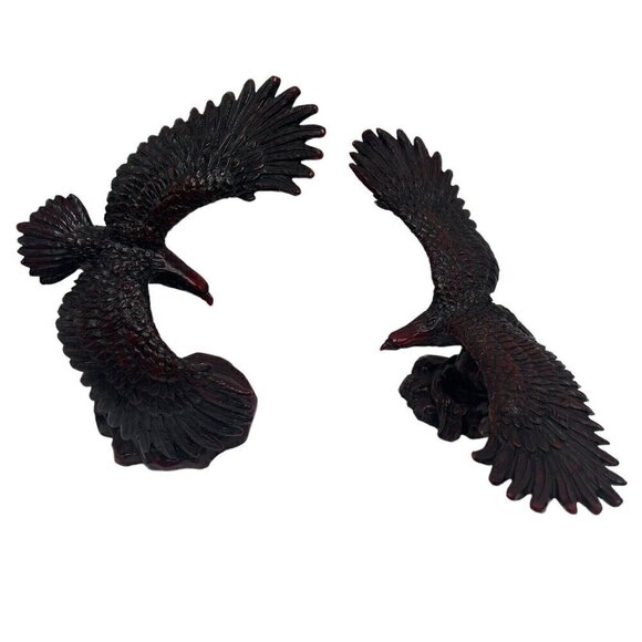2 Vintage Red Resin Bird Eagle Sculptures Wings Spread - Picture 1 of 11